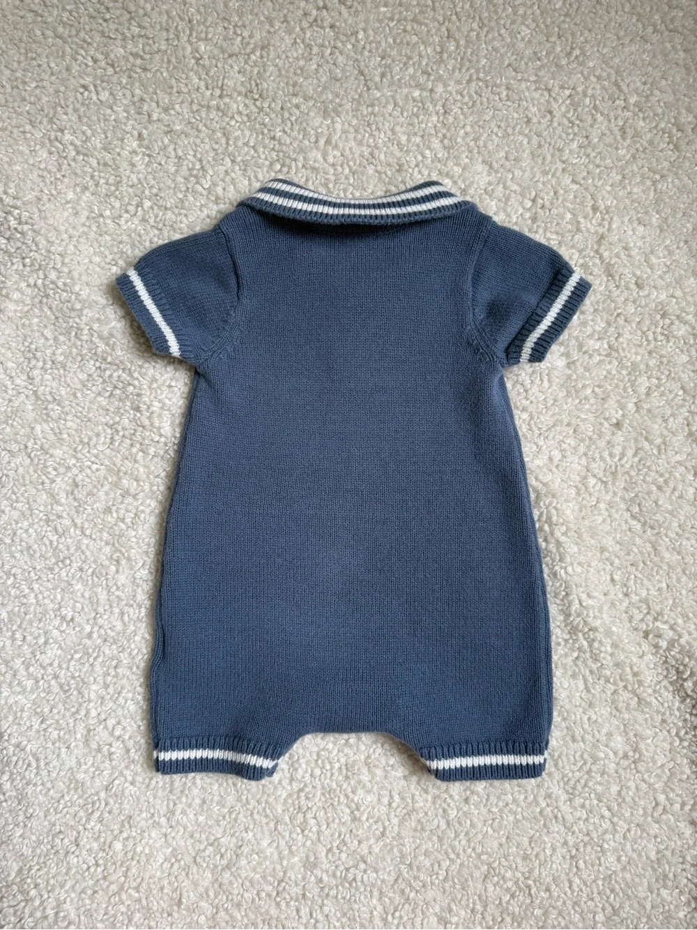 GAP Blue Knit Polo Romper with White Trim